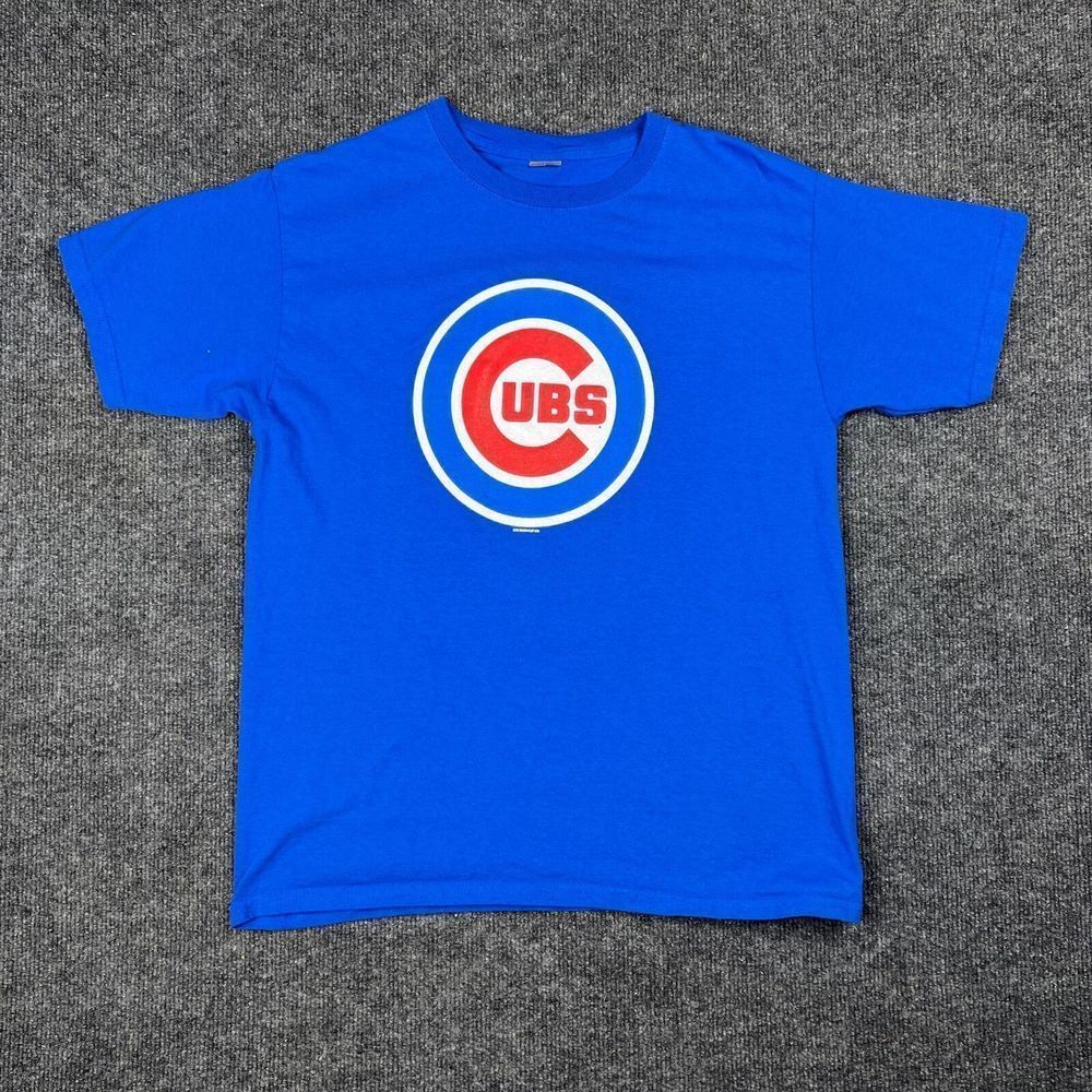 Chicago Cubs Big C Logo Graphic T Shirt Adult Small S Short Sleeve Blue MLB
